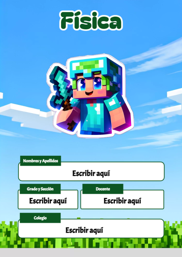 Portada de Minecraft de Física para cuaderno lista para imprimir en A4 - ideal para el nuevo año escolar