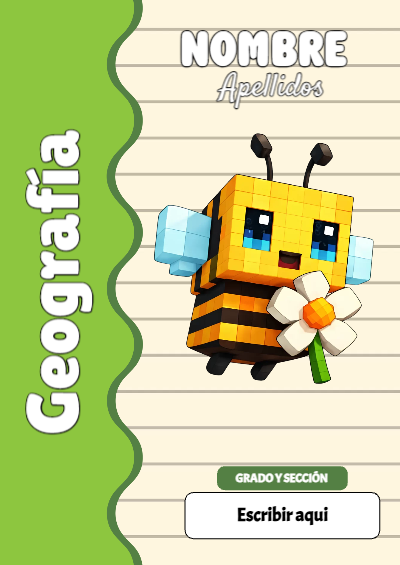 Portada de Minecraft de Geografía para cuaderno para primaria - con colores vivos y llamativos
