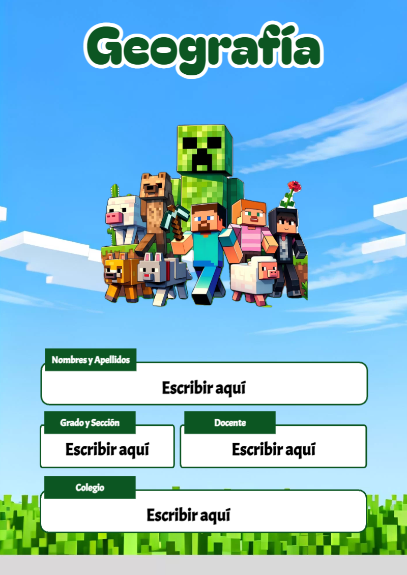 Portada de Minecraft de Geografía Editable para Imprimir Gratis