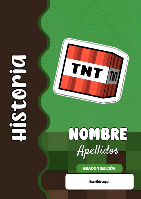 Portada de Minecraft de Historia para cuaderno personalizada para imprimir - ideal para el nuevo año escolar