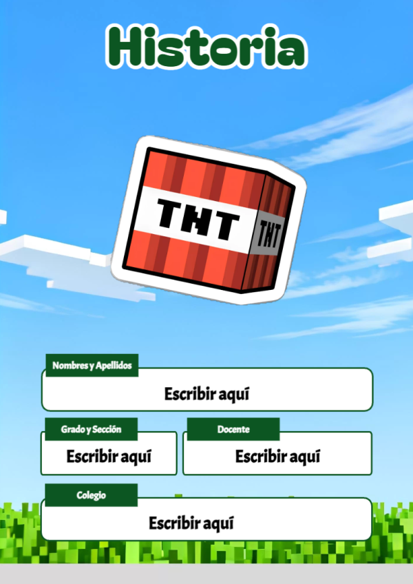 Portada de Minecraft de Historia para cuaderno con estilo creativo - diseño exclusivo y original