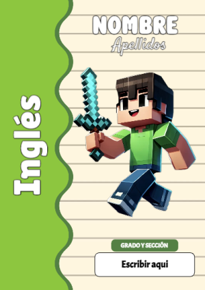 Portada de Minecraft de Inglés para cuaderno con diseño escolar - formato digital listo para usar