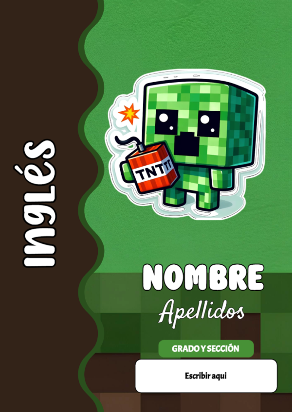 Portada de Minecraft de Inglés para cuaderno decorativa y bonita - ideal para cuadernos de espiral
