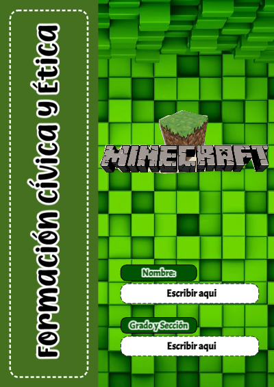 Portada de Minecraft de Minecraft de Formación Cívica y Ética Editable para Imprimir Gratis