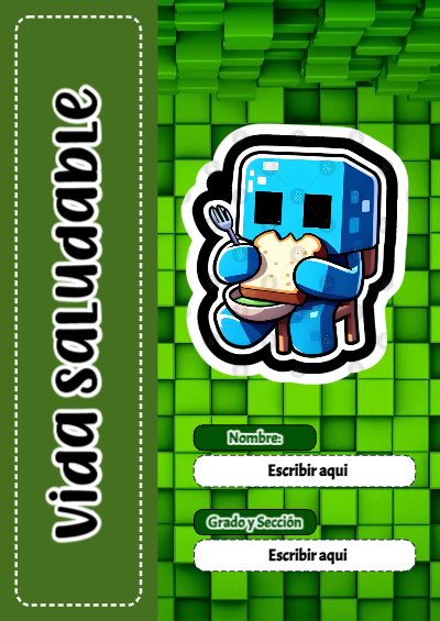 Portada de Minecraft de Minecraft de Vida Saludable para cuaderno con estilo creativo - diseño escolar moderno