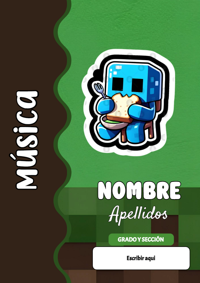 Portada de Minecraft de Música para cuaderno para clases - diseño exclusivo y original