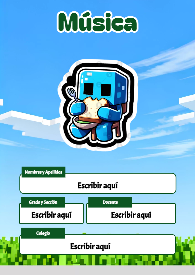 Portada de Minecraft de Música para cuaderno decorativa y bonita - estilo único para estudiantes