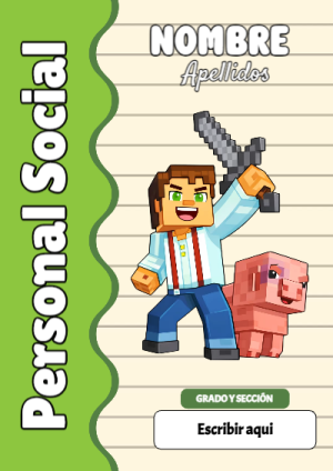 Portada de Minecraft de Personal Social para cuaderno decorativa y bonita - diseño escolar moderno