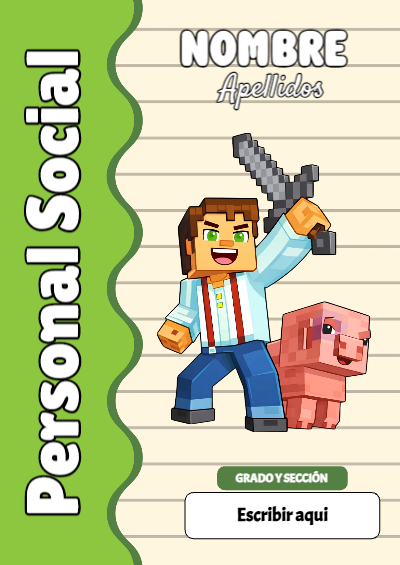 Portada de Minecraft de Personal Social para cuaderno decorativa y bonita - diseño escolar moderno