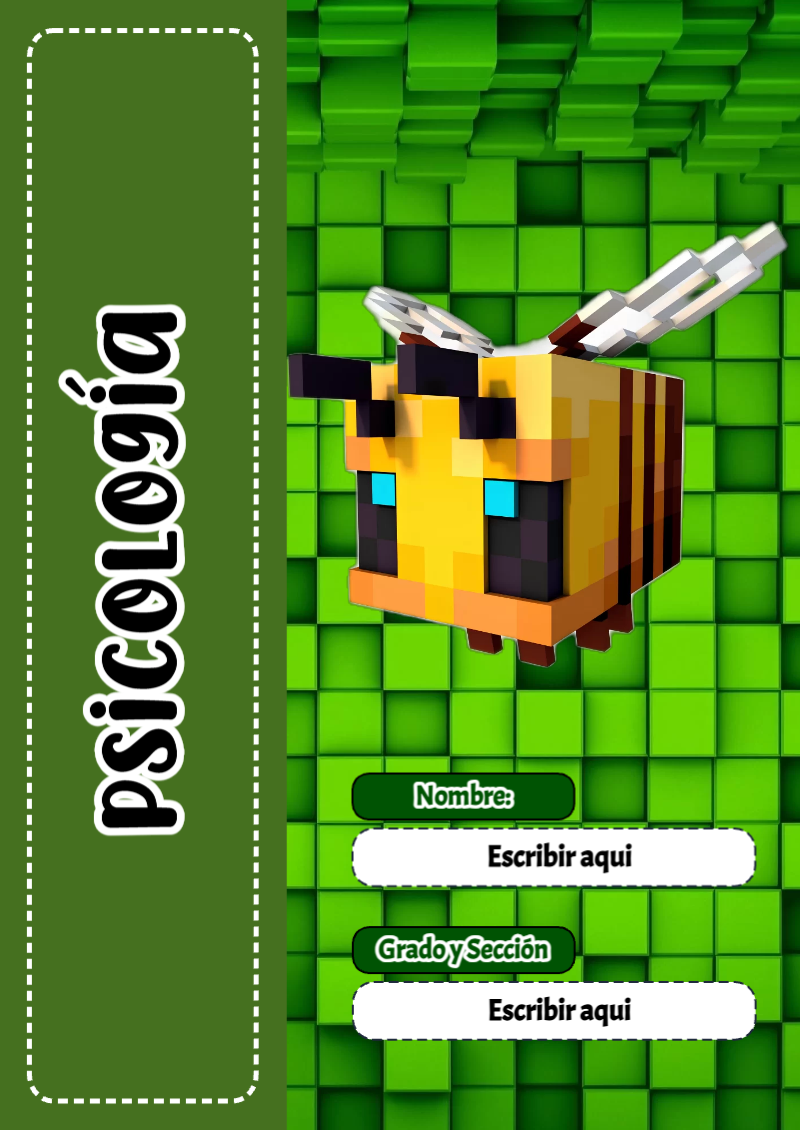Portada de Minecraft de Psicología para cuaderno con estilo creativo - ideal para el nuevo año escolar
