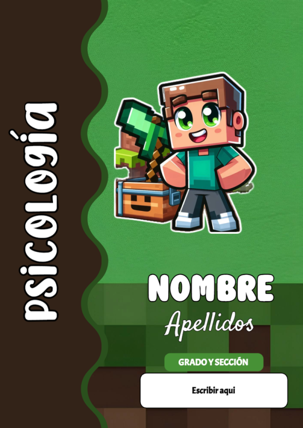 Portada de Minecraft de Psicología para cuaderno para clases - perfecto para organizar tus apuntes