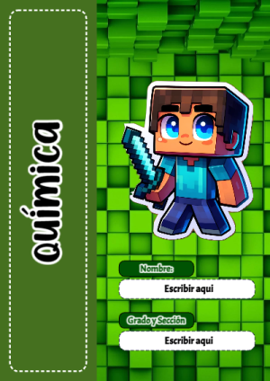 Portada de Minecraft de Química para cuaderno con diseño escolar - formato digital listo para usar
