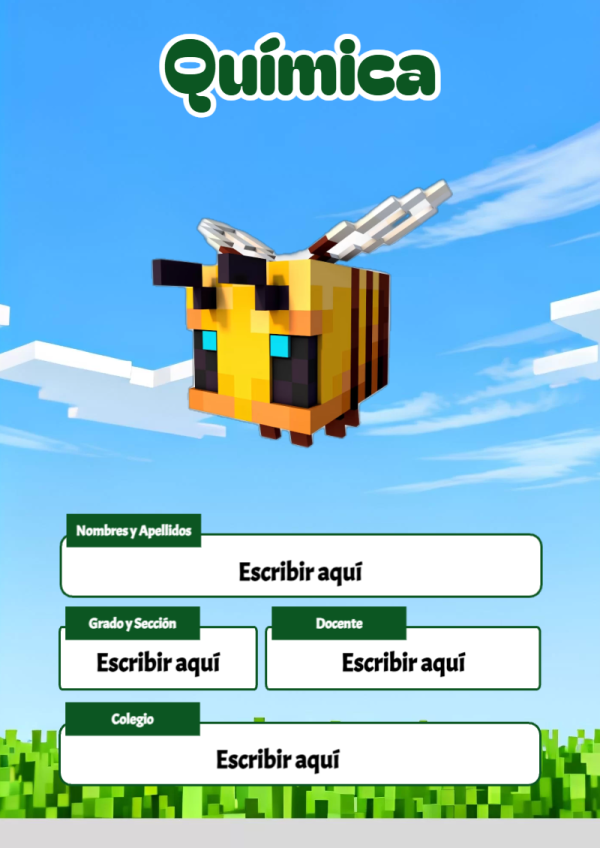 Portada de Minecraft de Química para cuaderno llamativa y bonita - estilo único para estudiantes