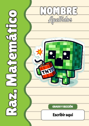 Portada de Minecraft de Raz. Matemático para cuaderno personalizada para imprimir - con colores vivos y llamativos