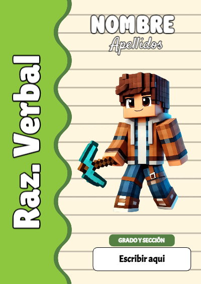Portada de Minecraft de Raz. Verbal para cuaderno con diseño bonito - estilo único para estudiantes