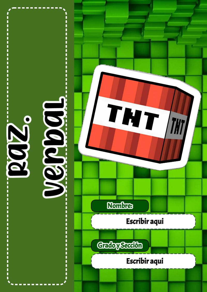 Portada de Minecraft de Raz. Verbal Editable para Imprimir Gratis