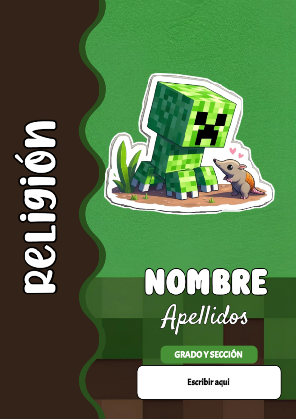 Portada de Minecraft de Religión para cuaderno para clases - formato digital listo para usar