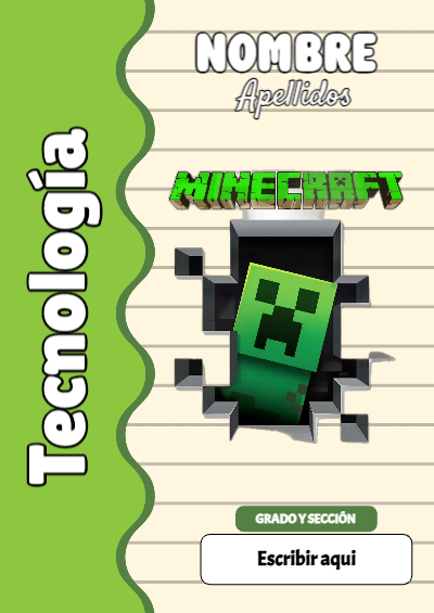 Portada de Minecraft de Tecnología para cuaderno escolar para imprimir gratis - disponible para descarga gratuita