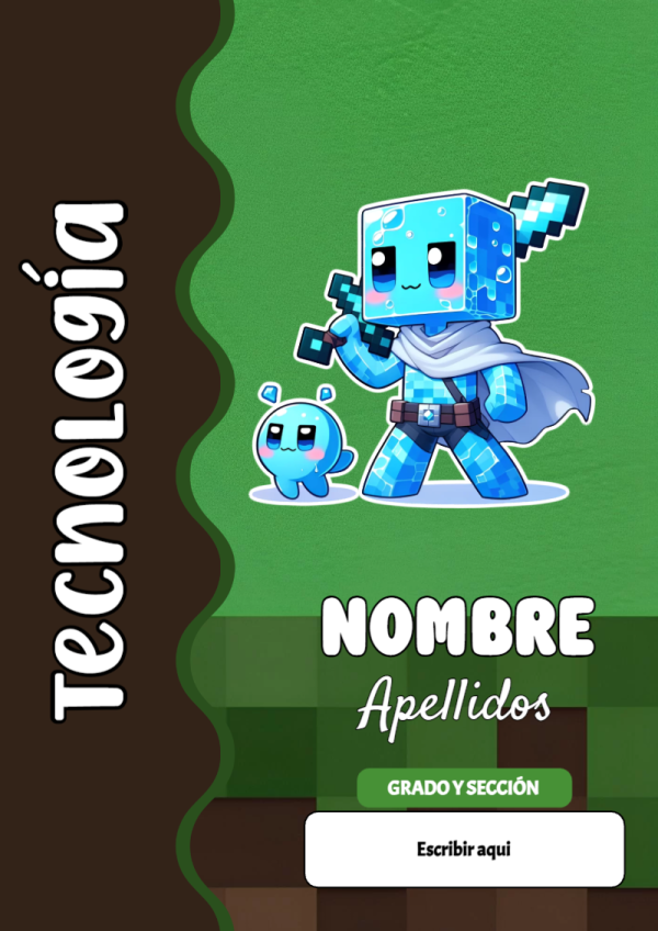 Portada de Minecraft de Tecnología para cuaderno lista para imprimir en A4 - formato digital listo para usar