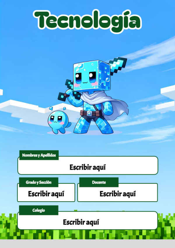 Portada de Minecraft de Tecnología para cuaderno escolar para imprimir gratis - diseño escolar moderno