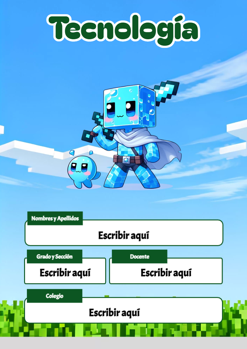 Portada de Minecraft de Tecnología para cuaderno escolar para imprimir gratis - diseño escolar moderno