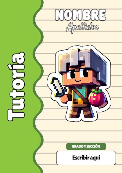 Portada de Minecraft de Tutoría para cuaderno con estilo infantil - con colores vivos y llamativos