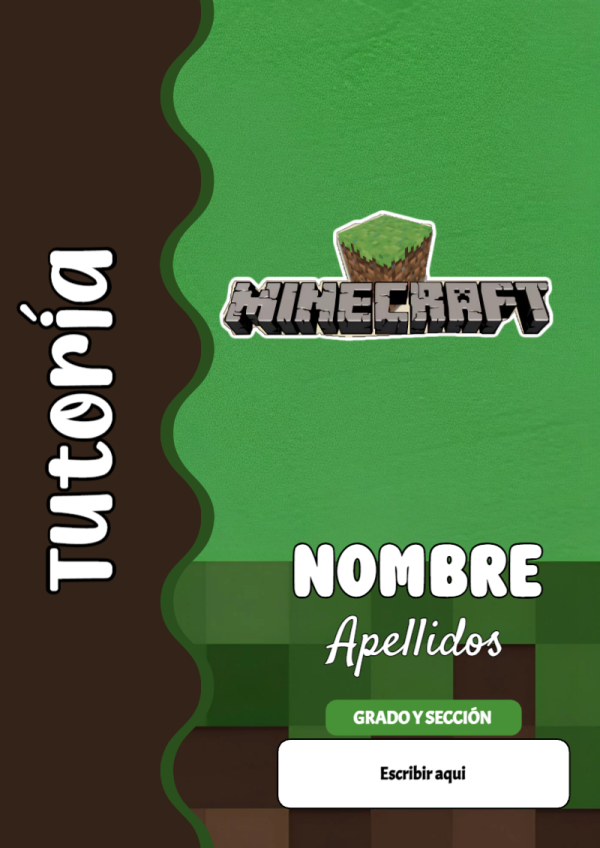 Portada de Minecraft de Tutoría para cuaderno para niños de primaria - perfecto para organizar tus apuntes