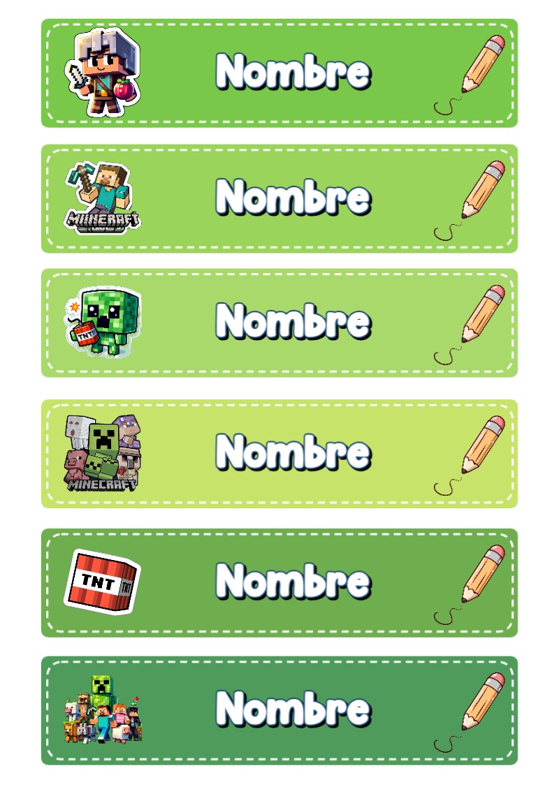 Etiquetas de MINECRAFT para cuadernos y útiles escolares - tendencia educativa 2026