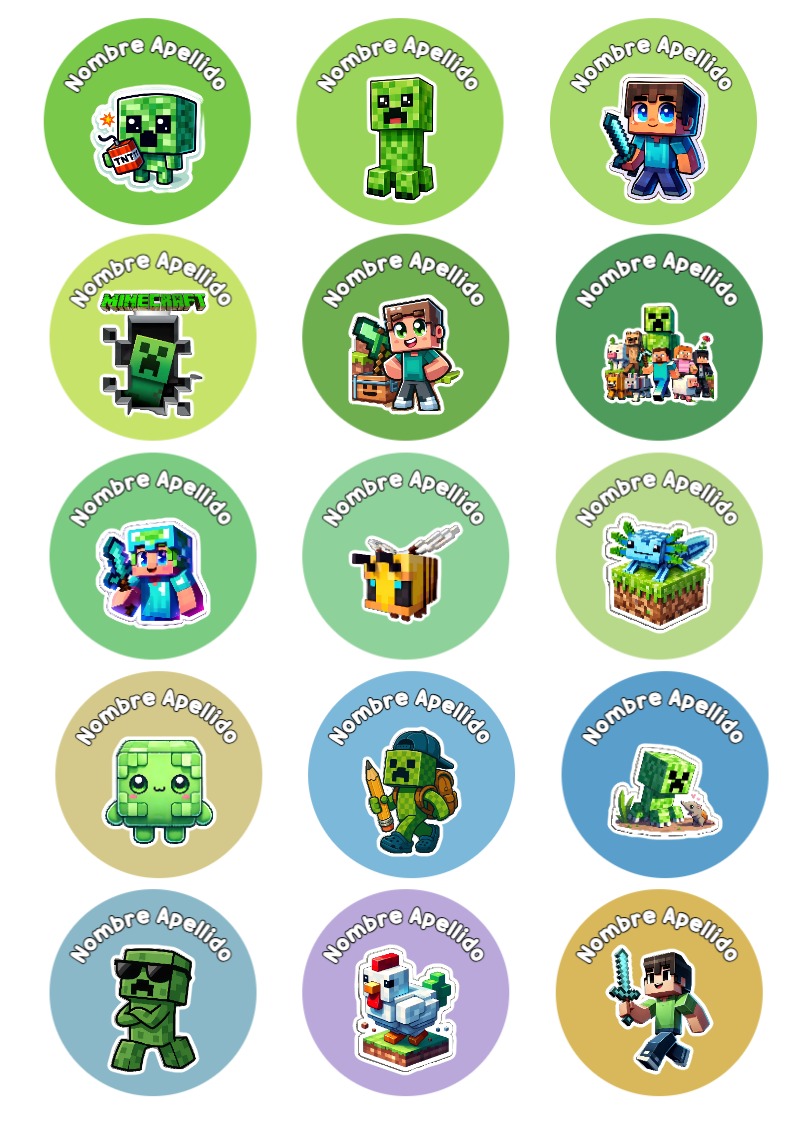 Etiquetas escolares de MINECRAFT listas para recortar - con colores vivos y llamativos