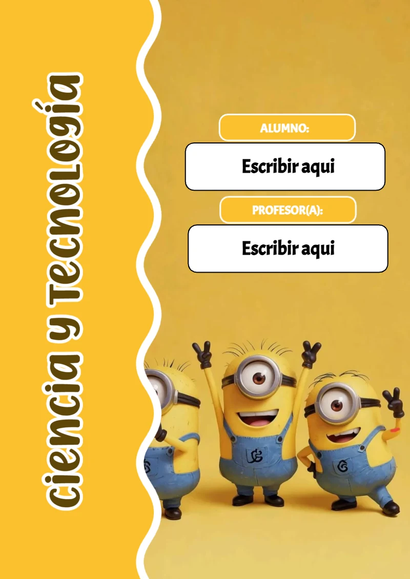 Portada de Minions Ciencia y Tecnología para cuaderno con diseño escolar - disponible para descarga gratuita