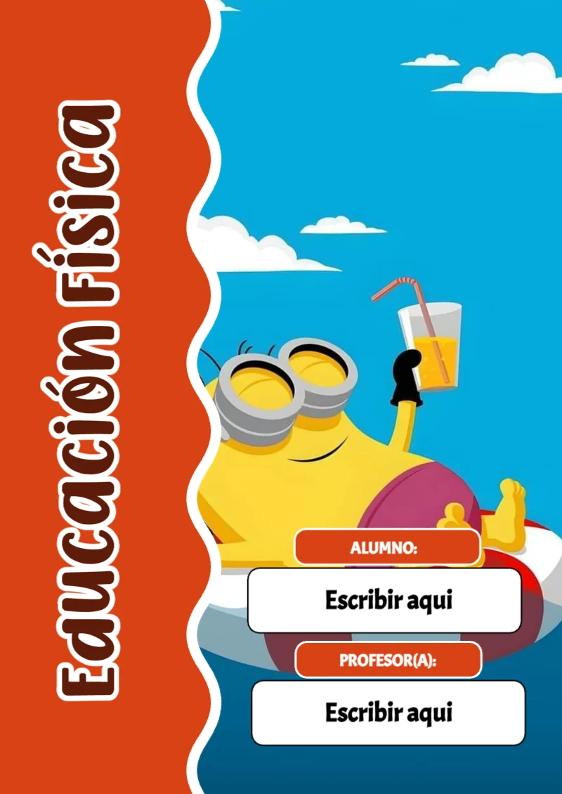 Portada de Minions Educación Física para cuaderno con diseño bonito - ideal para el nuevo año escolar