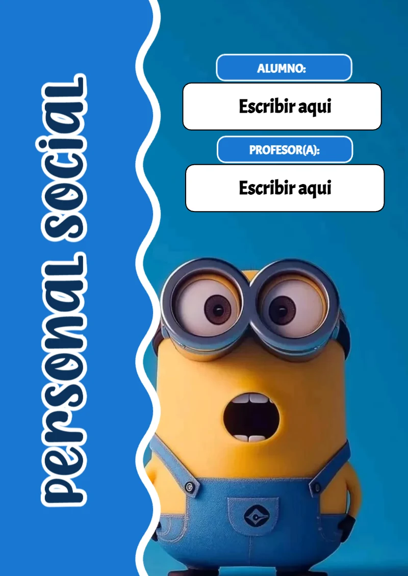 Portada de Minions Personal Social para cuaderno lista para imprimir en A4 - ideal para cuadernos de espiral