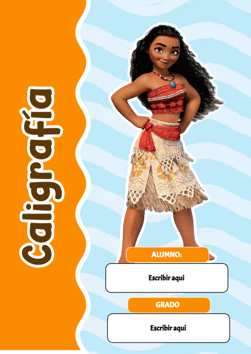 Portada de Moana de Caligrafía Editable para Imprimir Gratis
