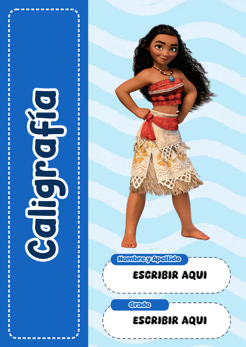 Portada de Moana de Caligrafía Editable para Imprimir Gratis