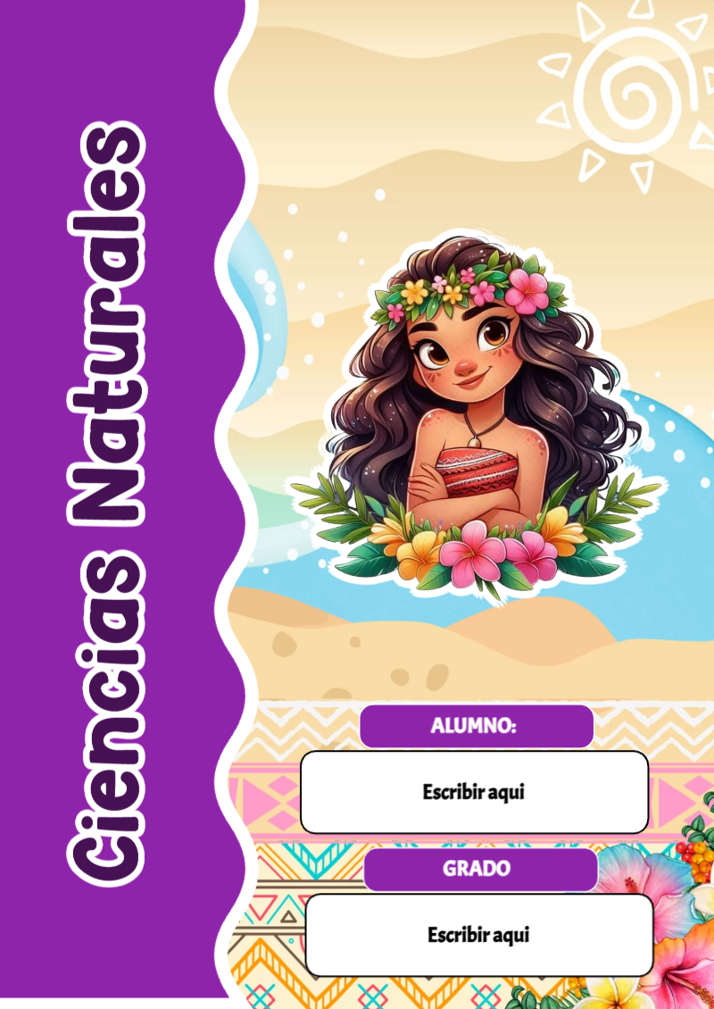 Portada de Moana de Ciencias Naturales para cuaderno fácil de imprimir - estilo único para estudiantes