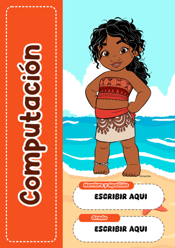 Portada de Moana de Computación para cuaderno decorativa y bonita - ideal para el nuevo año escolar