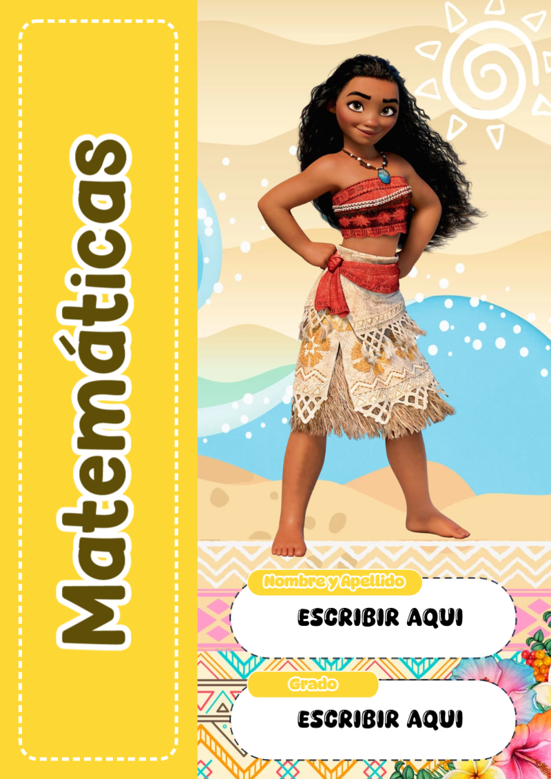 Portada de Moana de Matemáticas Editable para Imprimir Gratis
