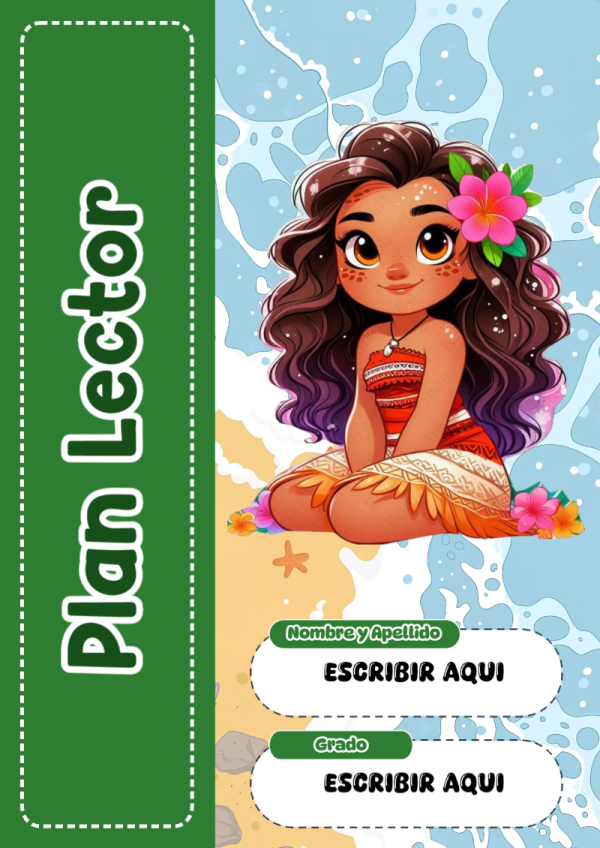 Portada de Moana de Plan Lector para cuaderno escolar para imprimir gratis - diseño exclusivo y original