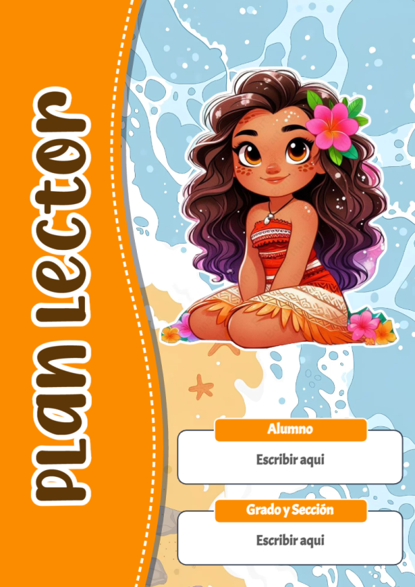 Portada de Moana de Plan Lector para cuaderno decorativa y bonita - para todas las edades y grados