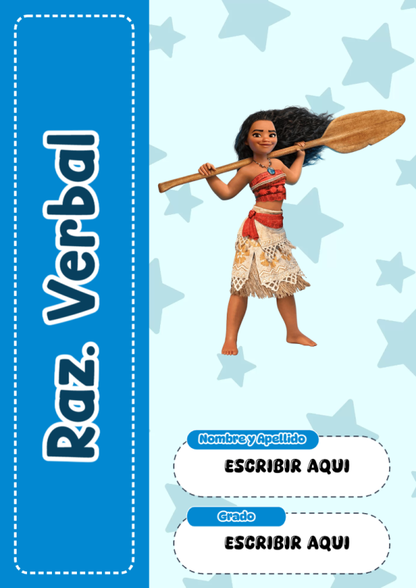 Portada de Moana de Raz. Verbal para cuaderno para niños de primaria - creación especial de Mini Canva