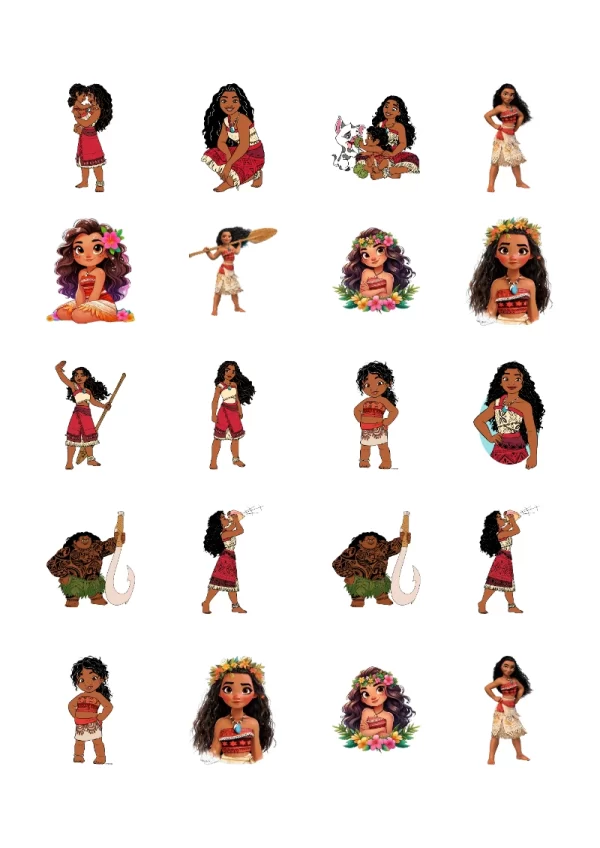 Stickers decorativos de Moana para Imprimir en PDF Gratis (Diseño 1) para imprimir en A4 - formato digital listo para usar