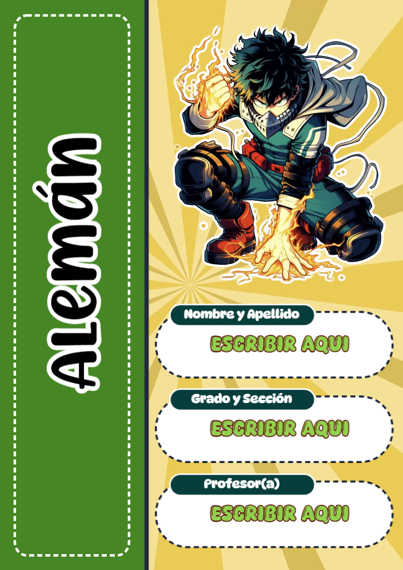 Portada de My Hero Academia de Alemán para cuaderno llamativa y bonita - ideal para cuadernos de espiral