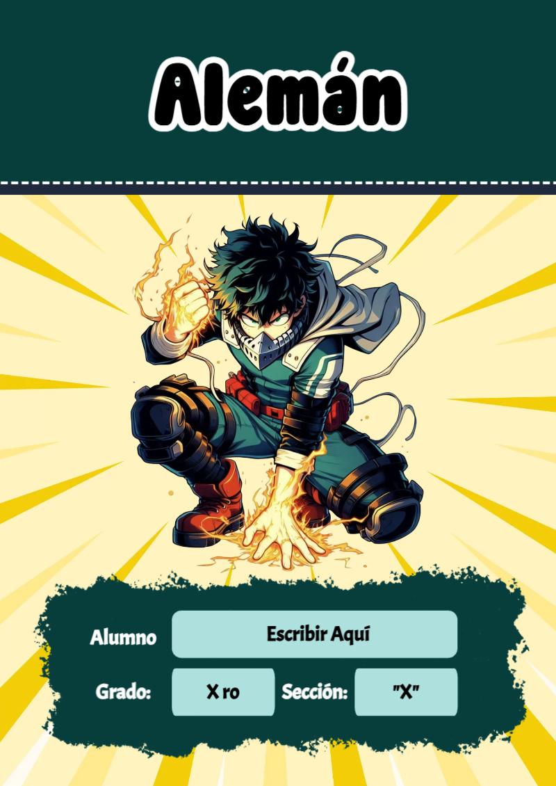 Portada de My Hero Academia de Alemán Editable para Imprimir Gratis