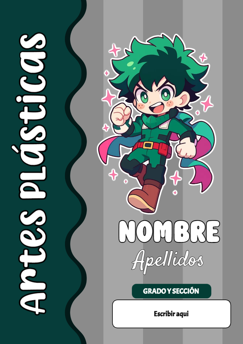 Portada de My Hero Academia de Artes Plásticas para cuaderno para niños de primaria - diseño escolar moderno