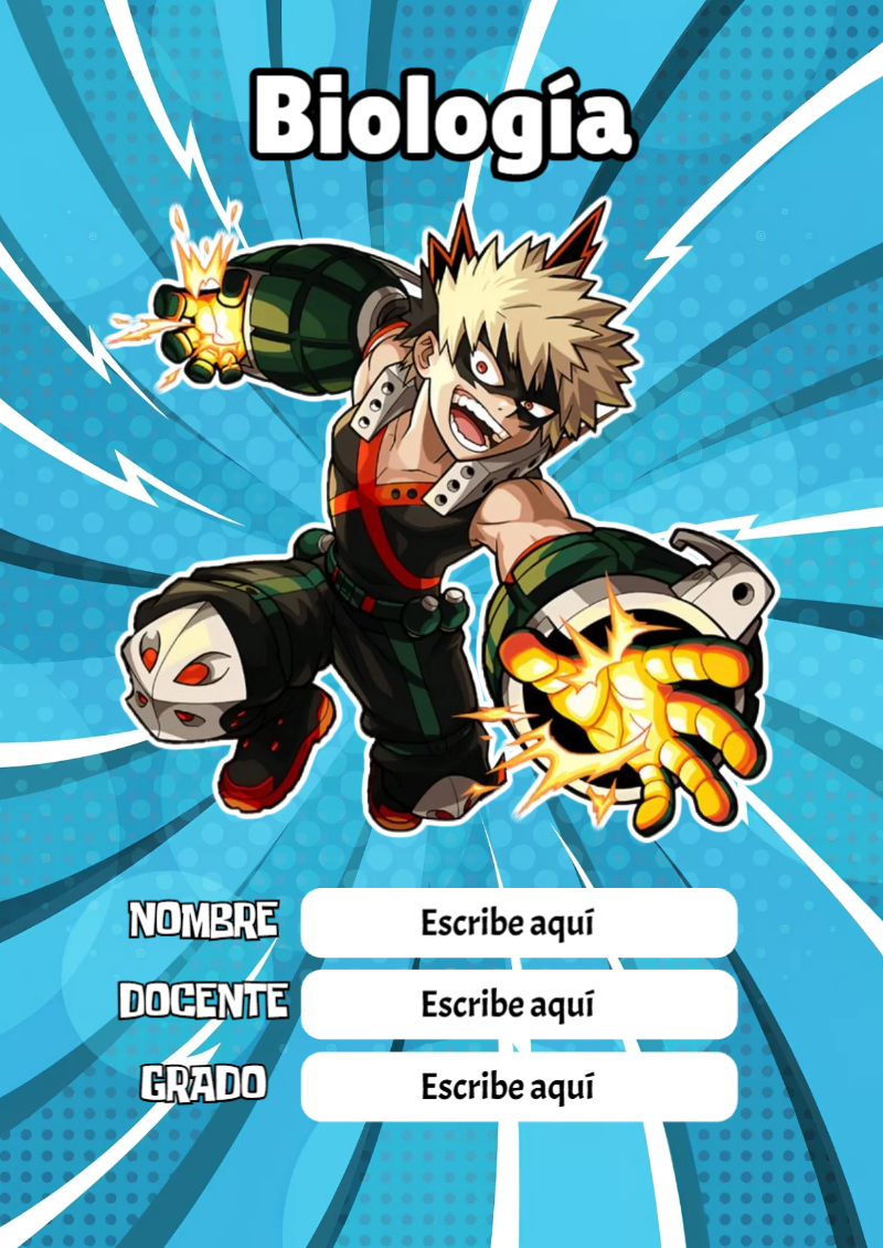 Portada de My Hero Academia de Biología para cuaderno llamativa y bonita - diseño exclusivo y original