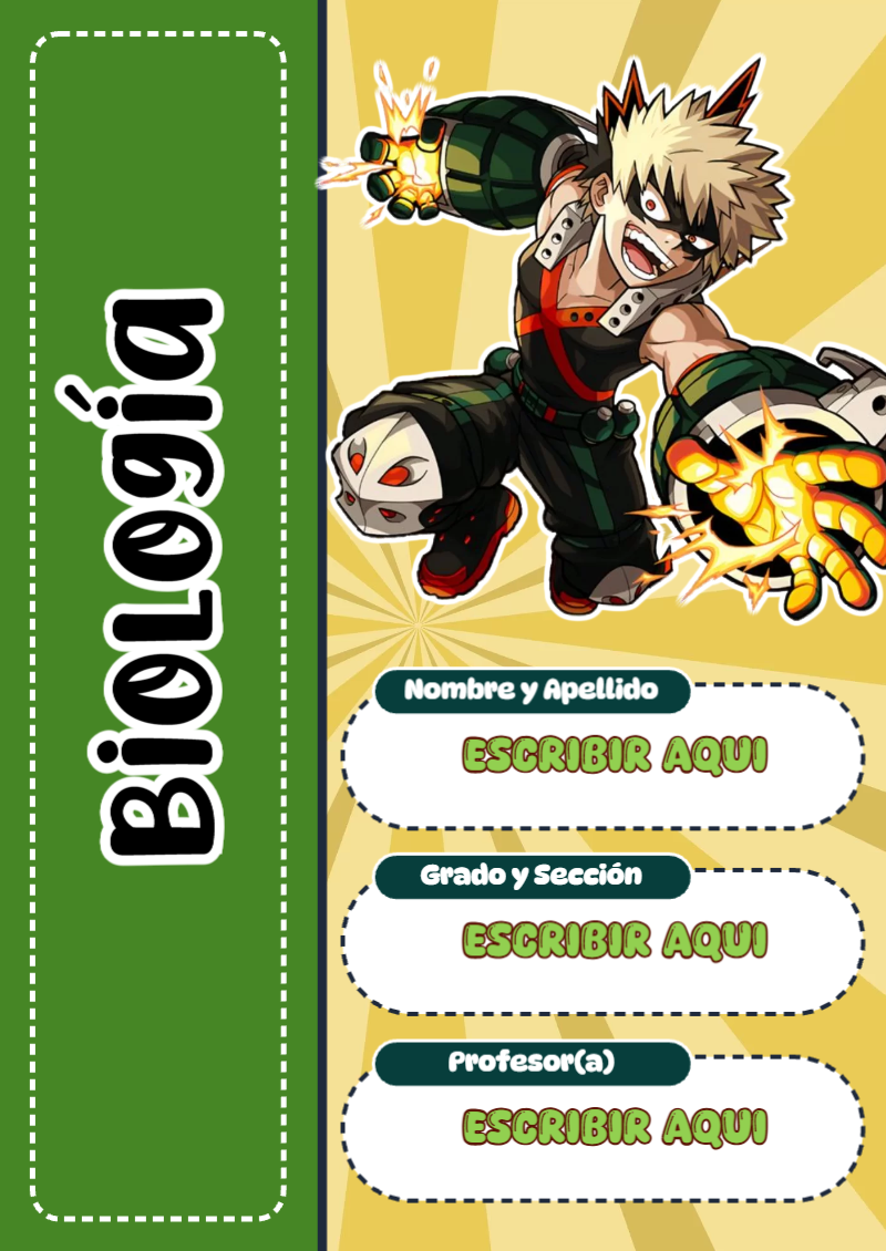Portada de My Hero Academia de Biología para cuaderno colorida y creativa - con colores vivos y llamativos