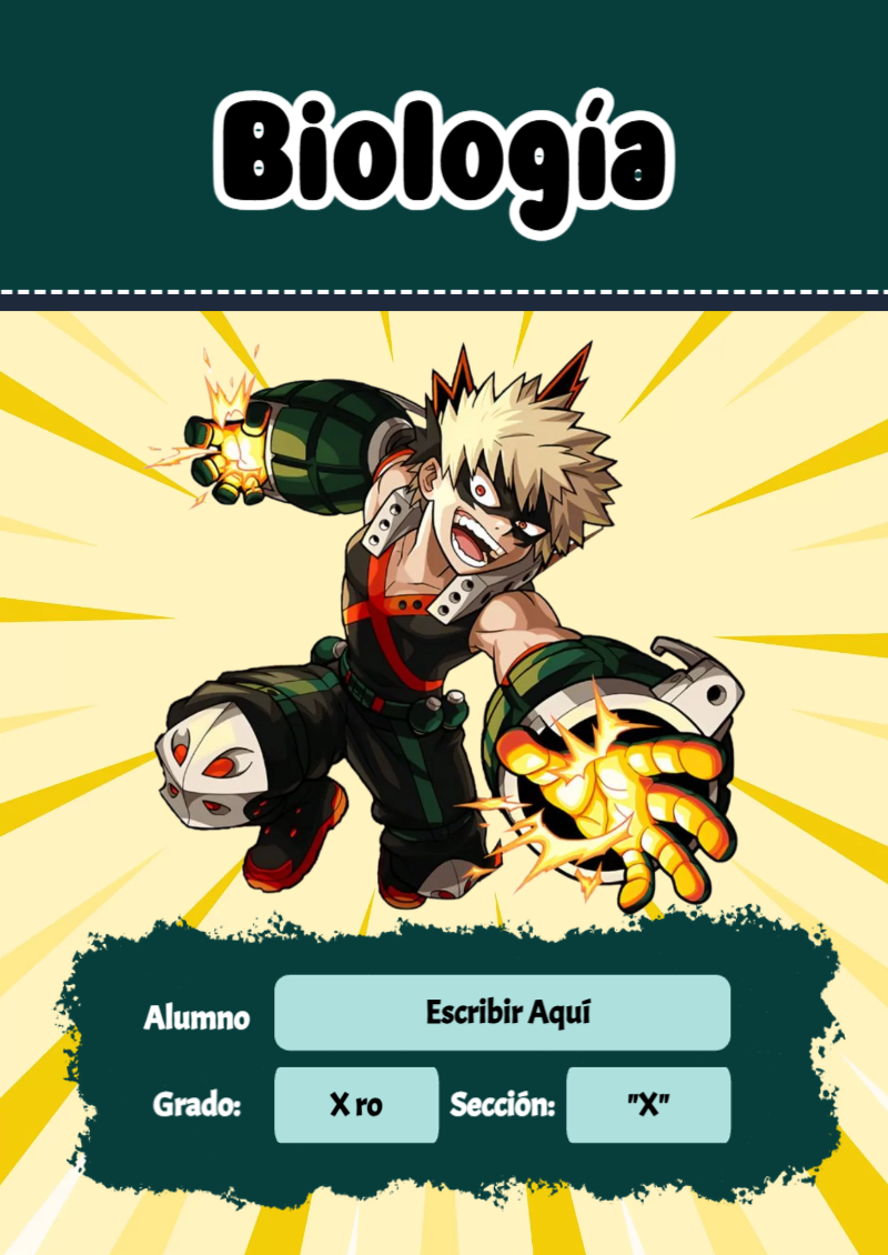 Portada de My Hero Academia de Biología Editable para Imprimir Gratis