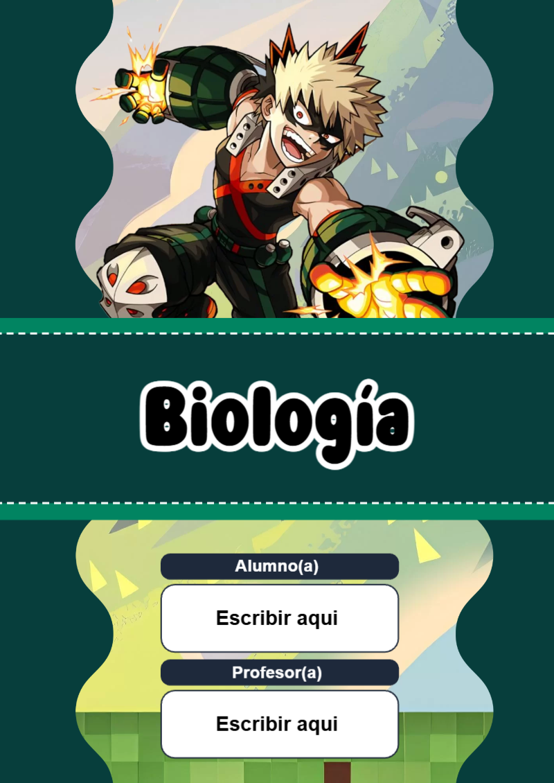 Portada de My Hero Academia de Biología para cuaderno bonita para imprimir - formato digital listo para usar