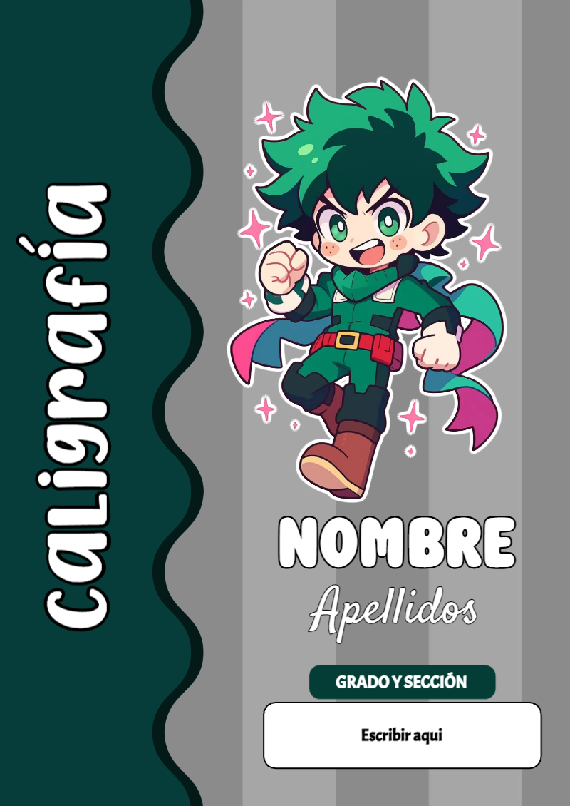 Portada de My Hero Academia de Caligrafía Editable para Imprimir Gratis