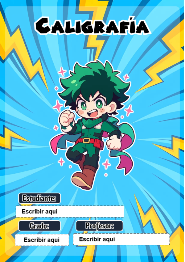 Portada de My Hero Academia de Caligrafía para cuaderno con diseño bonito - formato digital listo para usar